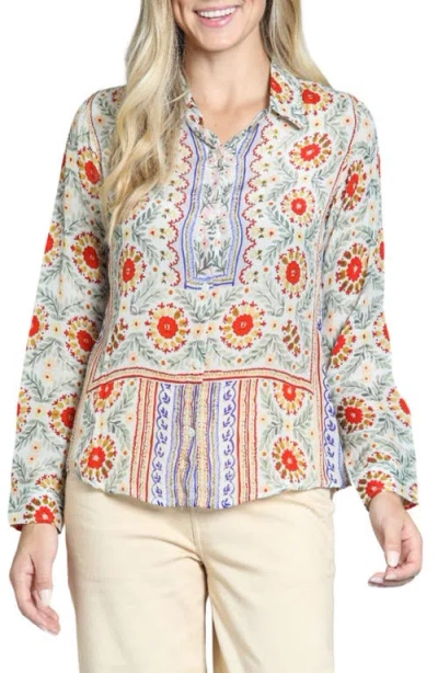 Apny Floral Print Roll Tab Sleeve Button-up Shirt In Multi