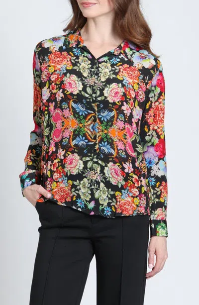 Apny Floral Print Roll-up Sleeve Button-up Shirt In Multi