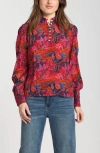 Apny Puff Shoulder Button Front Top In Red