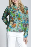 Apny Floral Ruffle Placket Top In Multi