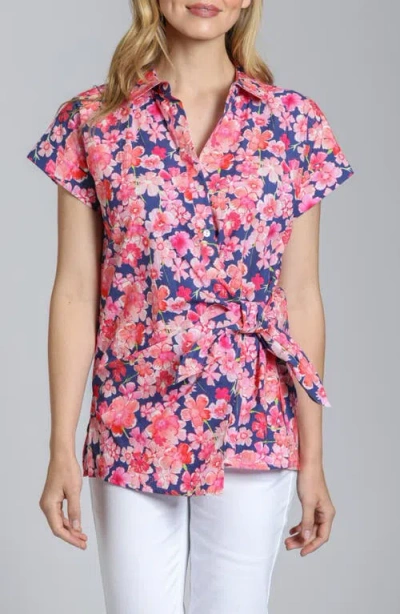 Apny Floral Side Tie Cotton Button-up Shirt In Multi