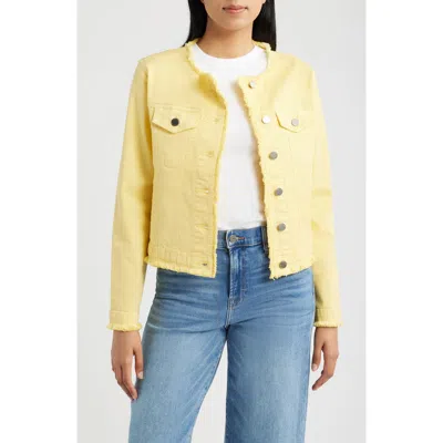 Apny Frayed Collarless Denim Jacket In Yellow