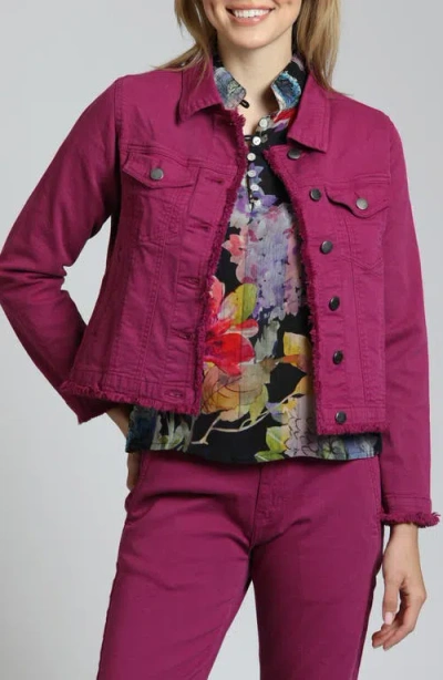 Apny Frayed Denim Jacket In Bordeaux