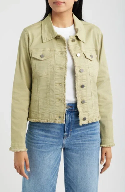 Apny Frayed Denim Jacket In Green