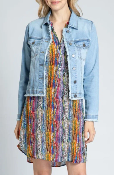 Apny Frayed Denim Jacket In Light Indigo