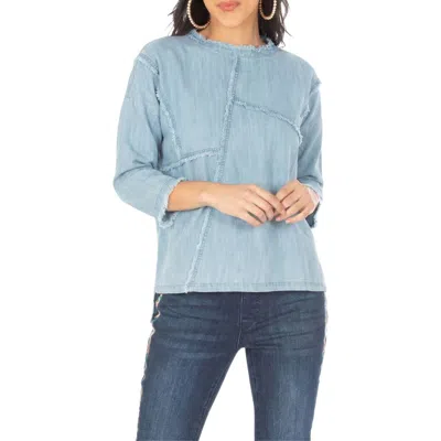 Apny Frayed Patched Top In Purple