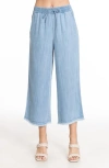 APNY FRAYED PULL-ON CROP WIDE LEG CHAMBRAY PANTS