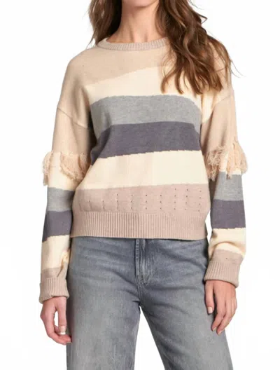 Apny Fringe Arm Sweater In Beige Multi