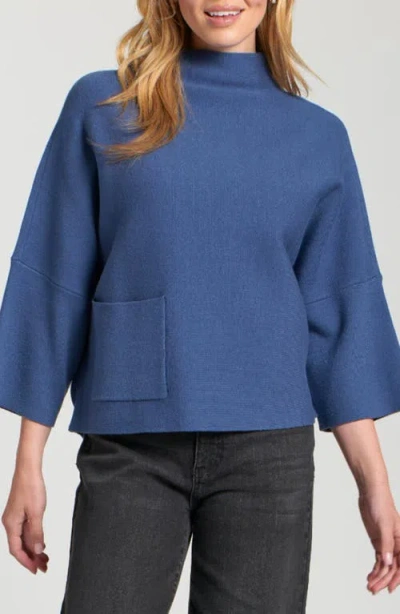 Apny Funnel Neck Patch Pocket Sweater In Blue