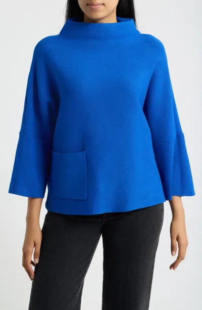 Apny Funnel Neck Patch Pocket Sweater In Blue