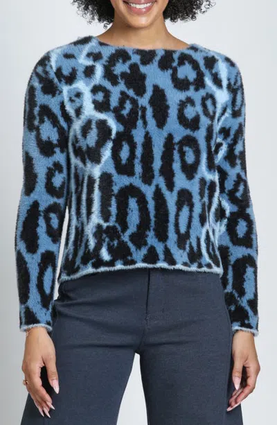 Apny Fuzzy Boat Neck Sweater In Blue