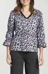 Apny Geo Print V-neck Shirt In Blue
