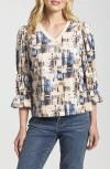 Apny Geo Print V-neck Shirt In Multi