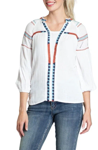 Apny Geometric Embroidered Top In White Multi