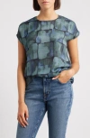 Apny Geometric Print Cap Sleeve Shell In Green