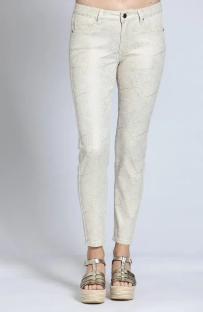 Apny Gold Leaf Print Skinny Jeans In Biscuit Multi