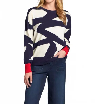 Apny Graphic Print Crew Neck Knit Sweater In Navy In Blue