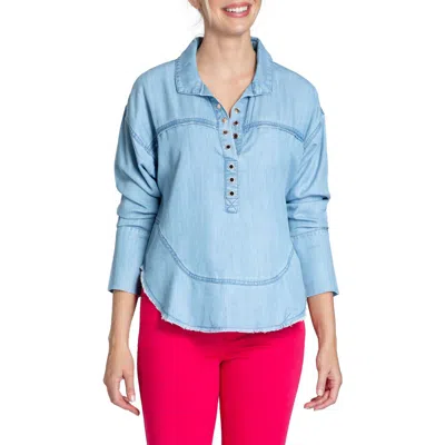 Apny Grommet Henley Chambray Top In Light Indigo