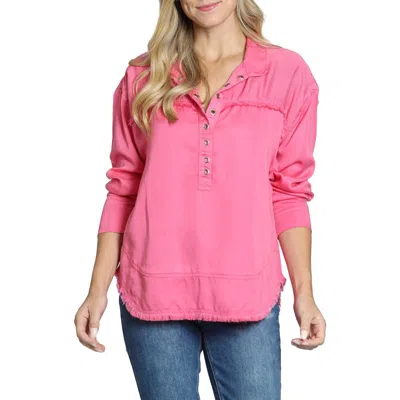 Apny Grommet Henley Chambray Top In Pink