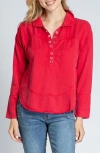 Apny Grommet Henley Chambray Top In Red