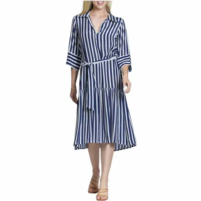 Apny Half Placket Dress With Belt In Navy In Blue