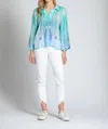 Apny Half Placket Pullover Blouse In Blue Multi In Blue