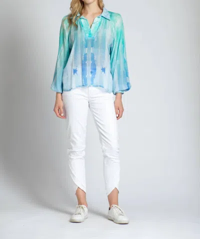 Apny Half Placket Pullover Blouse In Blue Multi