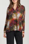 Apny Half Placket Pullover Blouse In Red In Multi