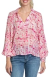 Apny Half-placket Pullover Blouse In Pink Multi