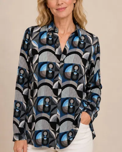 Apny Half Placket Tunic Top In Multicolor In Black