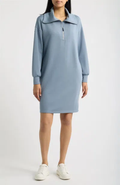 Apny Half Zip Long Sleeve Sweatshirt Dress In Blue