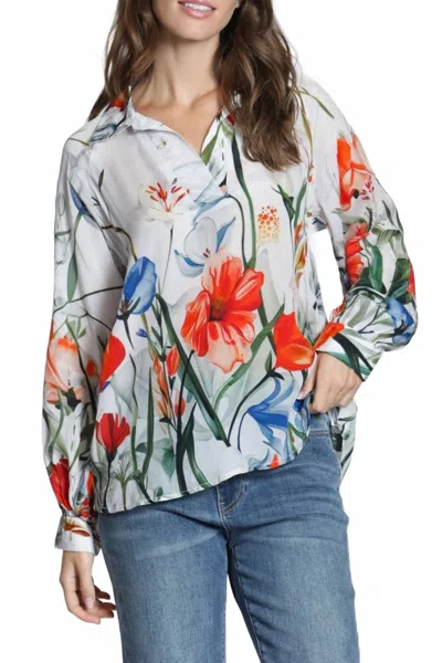 Apny Half-placket Pullover Blouse In Whispers In Bloom In Multi