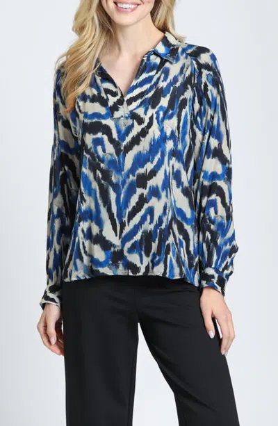 Apny Half-placket Pullover Top In Blue