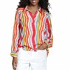 Apny Half-plaket Pullover Blouse In Hibiscus Multi In Pattern