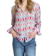 Apny Print Roll-up Sleeve Chiffon Button-up Shirt In Multi