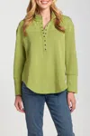 Apny Henley With Grommet Top In Citron In Green