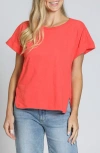 Apny High-low Hem Cuffed T-shirt In Hot Coral