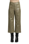 Apny High Waist Faux Leather Crop Wide Leg Pants In Olive