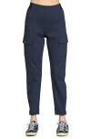 Apny High Waist Ponte Cargo Pants In Navy