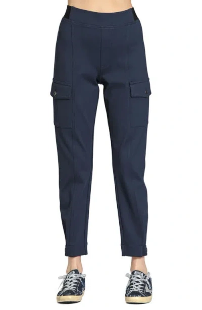 Apny High Waist Ponte Cargo Pants In Navy