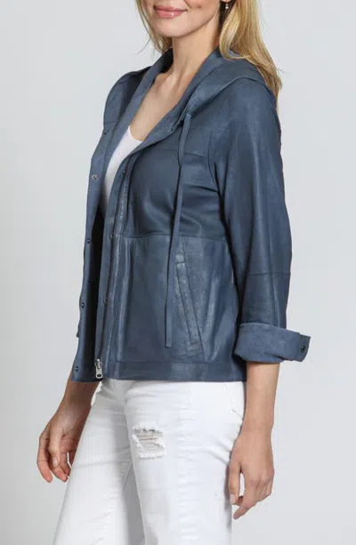 Apny Hooded Suede Jacket In Stone Blue