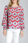 Apny Ikat Print Blouson Sleeve Top In Red Multi