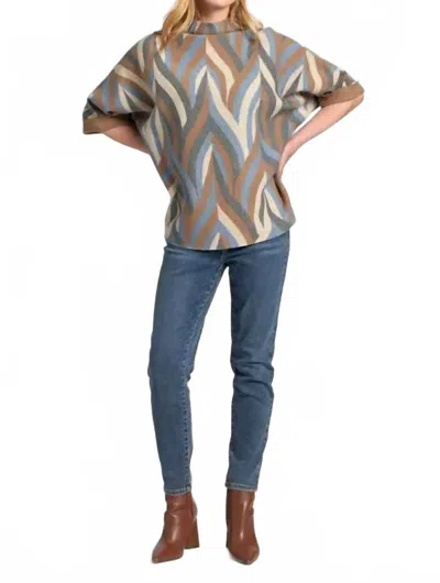 Apny Interlacing Lines Cowl Neck Sweater In Beige/blue/mocha In Multi