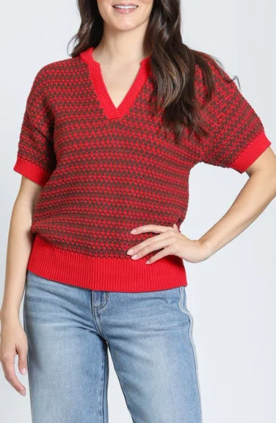 Apny Interlocking Zig-zag V-neck Sweater In Truffle Red