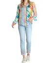 Apny Print Roll-up Sleeve Chiffon Button-up Shirt In Multi