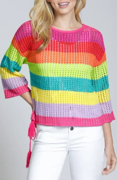 Apny Lattice Stripe Crewneck Top In Multi