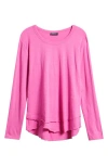 Apny Layered Hem Cotton Slub Top In Raspberry