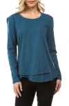 Apny Layered Hem Cotton Slub Top In Teal