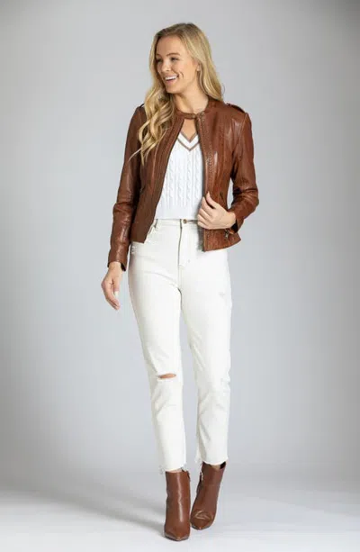 Apny Leather Zip Front Jacket In Brown
