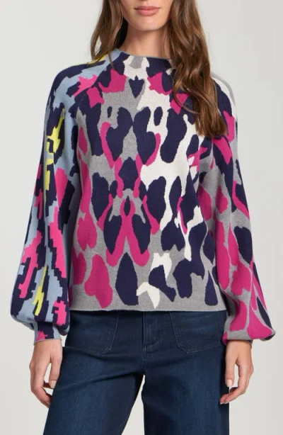 Apny Leopard Funnel Neck Sweater In Multi